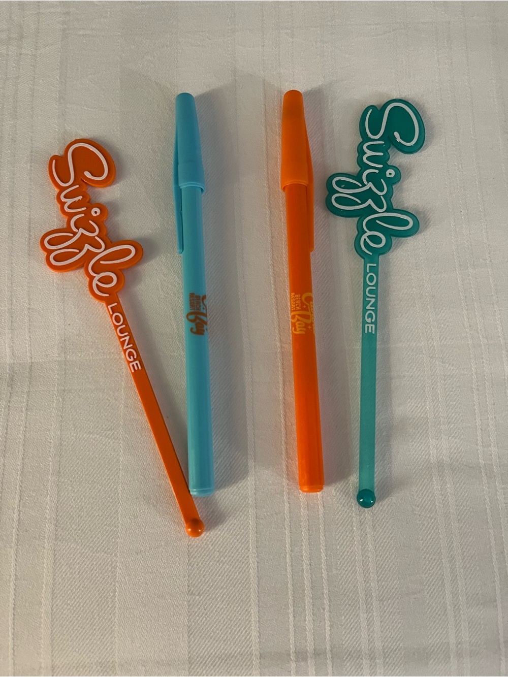 50s style Cabana Bay Colorful Drink Stirrer & Pen Set - Teal and Orange